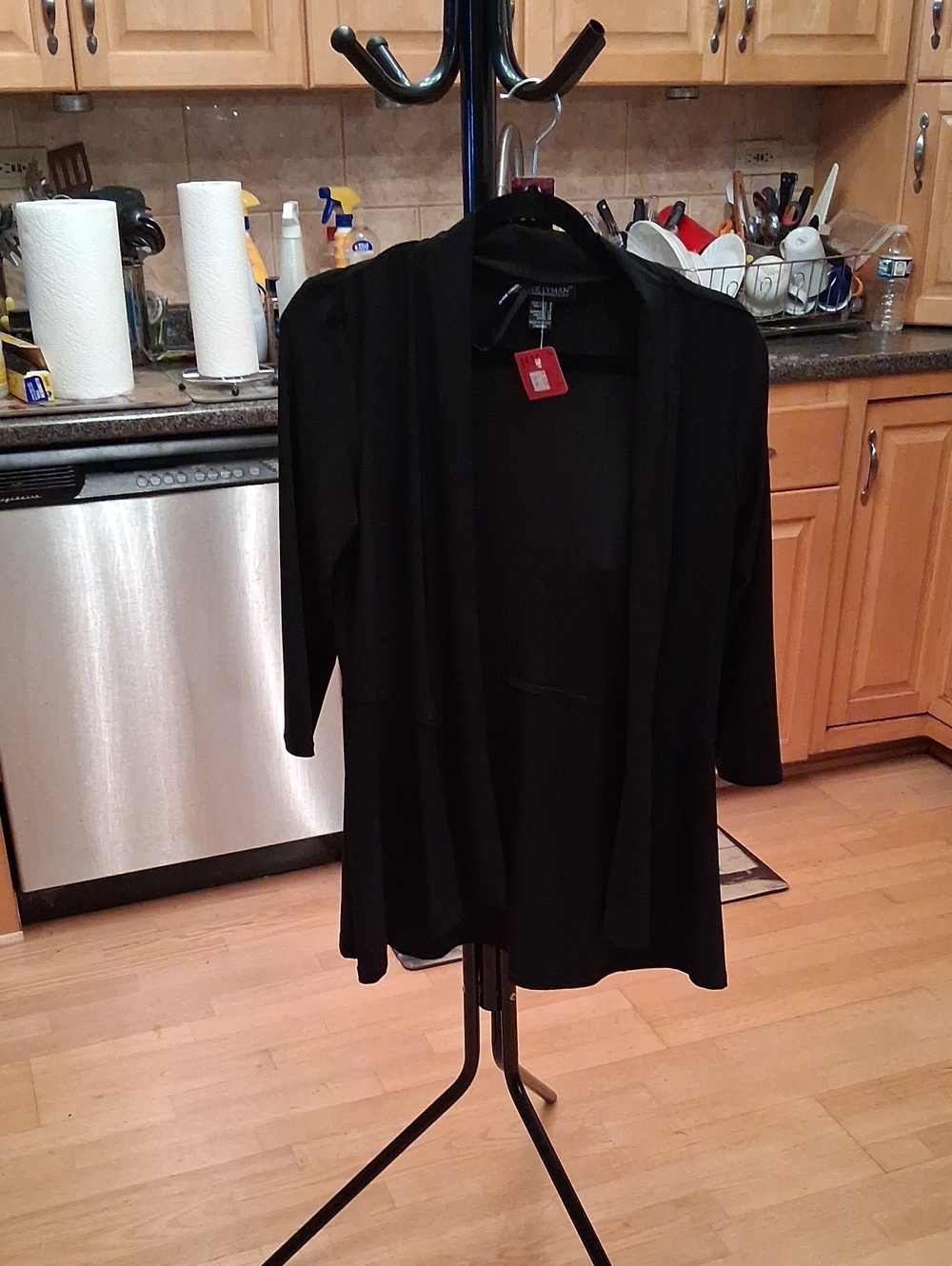 Frank Lyman Design Black Open Draped Cardigan with 3/4 Sleeves